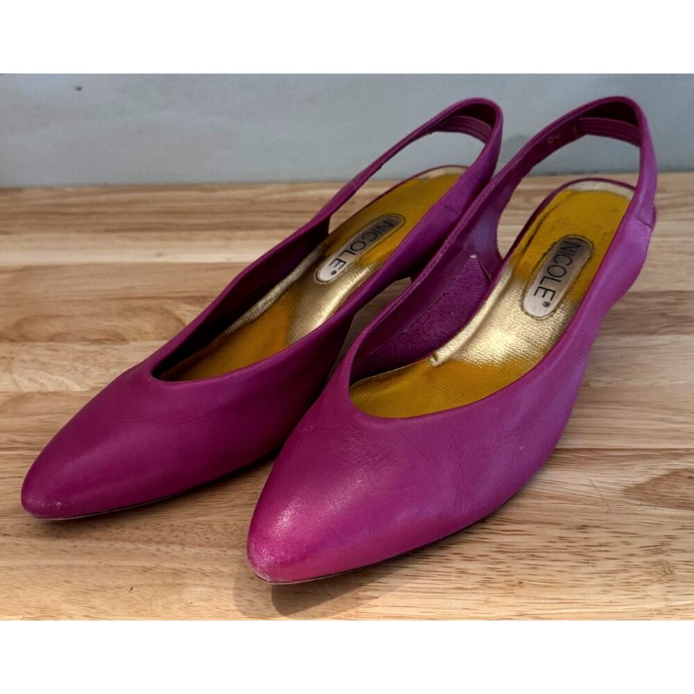 Nicole Women's Pink Leather Slingback Heels Pointed Toes Size 8
